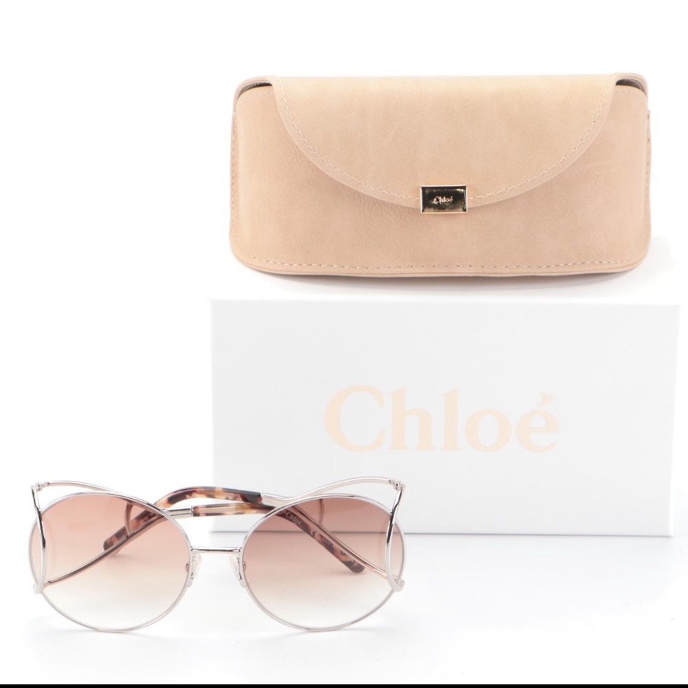 CHLOE ROUND FRAME SILVER METAL OVERSIZED SUNGLASSES WITH CASE NIB - Picture 4 of 16